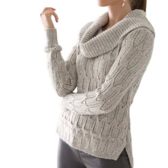 White House Black Market Womens Cowl Neck Sweater Shimmer Biscotti Lunar XL New - Picture 3 of 8